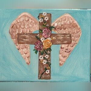 Heavenly Floral Cross Canvas Art